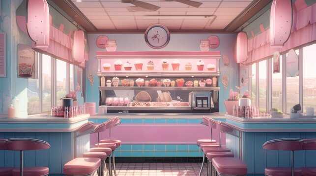 anime styled ice cream shop from inside